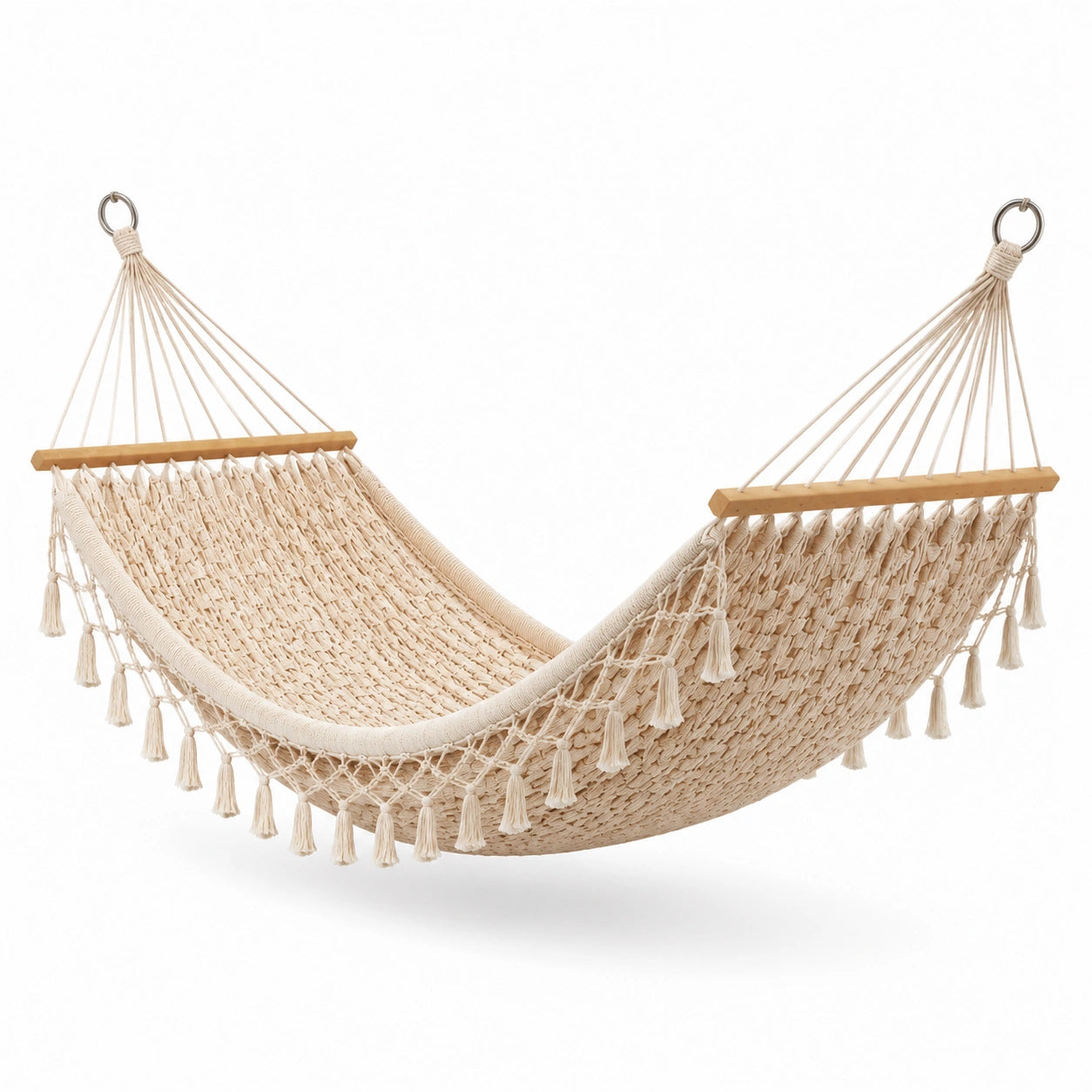 Amaca in Cotone Intrecciato con Frange Beige 200x150 cm