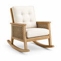 Sedia a dondolo in legno con seduta in cotone crema
