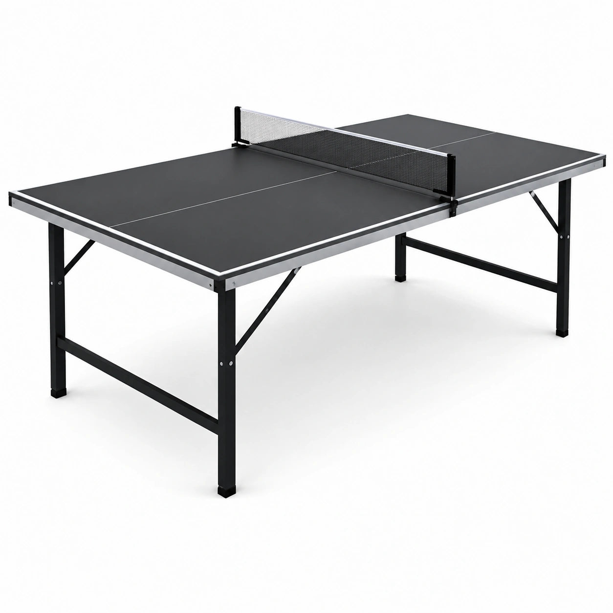 Tavolo da ping pong in MDF nero con rete in acciaio
