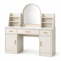 Toeletta con Specchio Arcuato in Legno, Crema, 140 cm