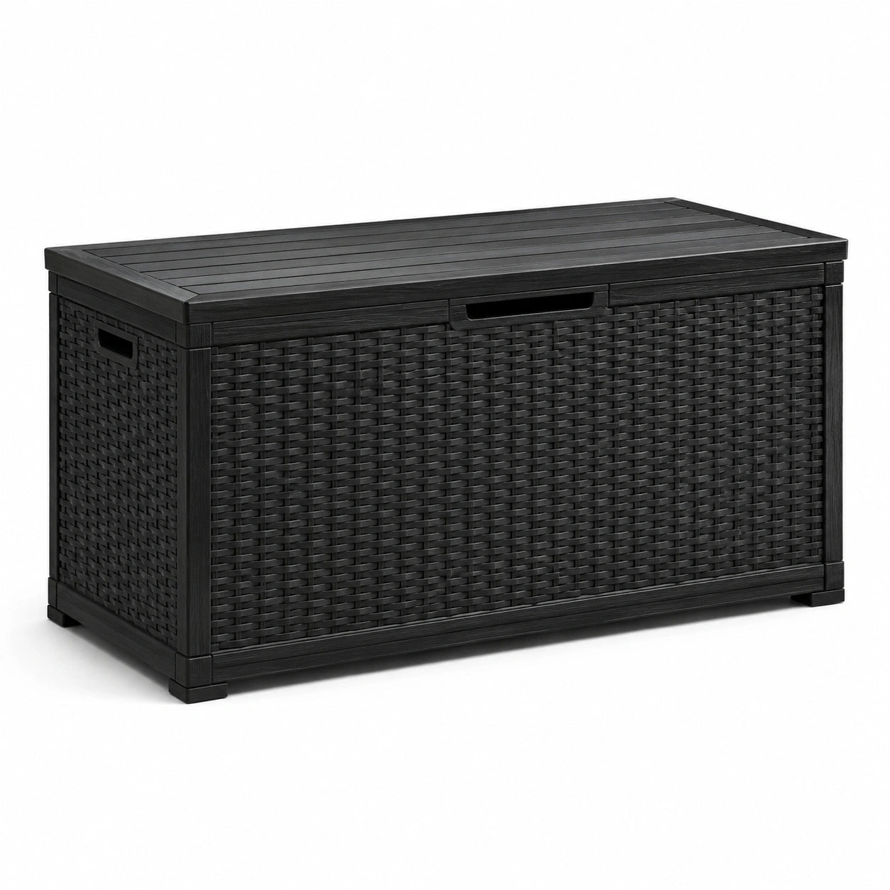 Baule da giardino in plastica effetto rattan nero
