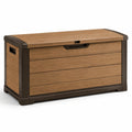 Baule da giardino in plastica effetto legno marrone e nero 117x45x57 cm