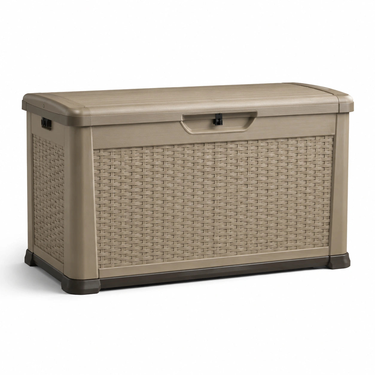 Baule da giardino in plastica intrecciata 115x55x60 cm beige