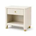Comodino in legno con cassetto e ripiano crema