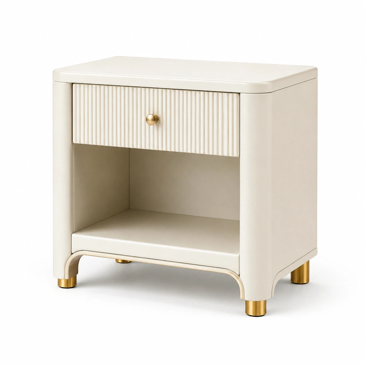 Comodino in legno con cassetto e ripiano crema