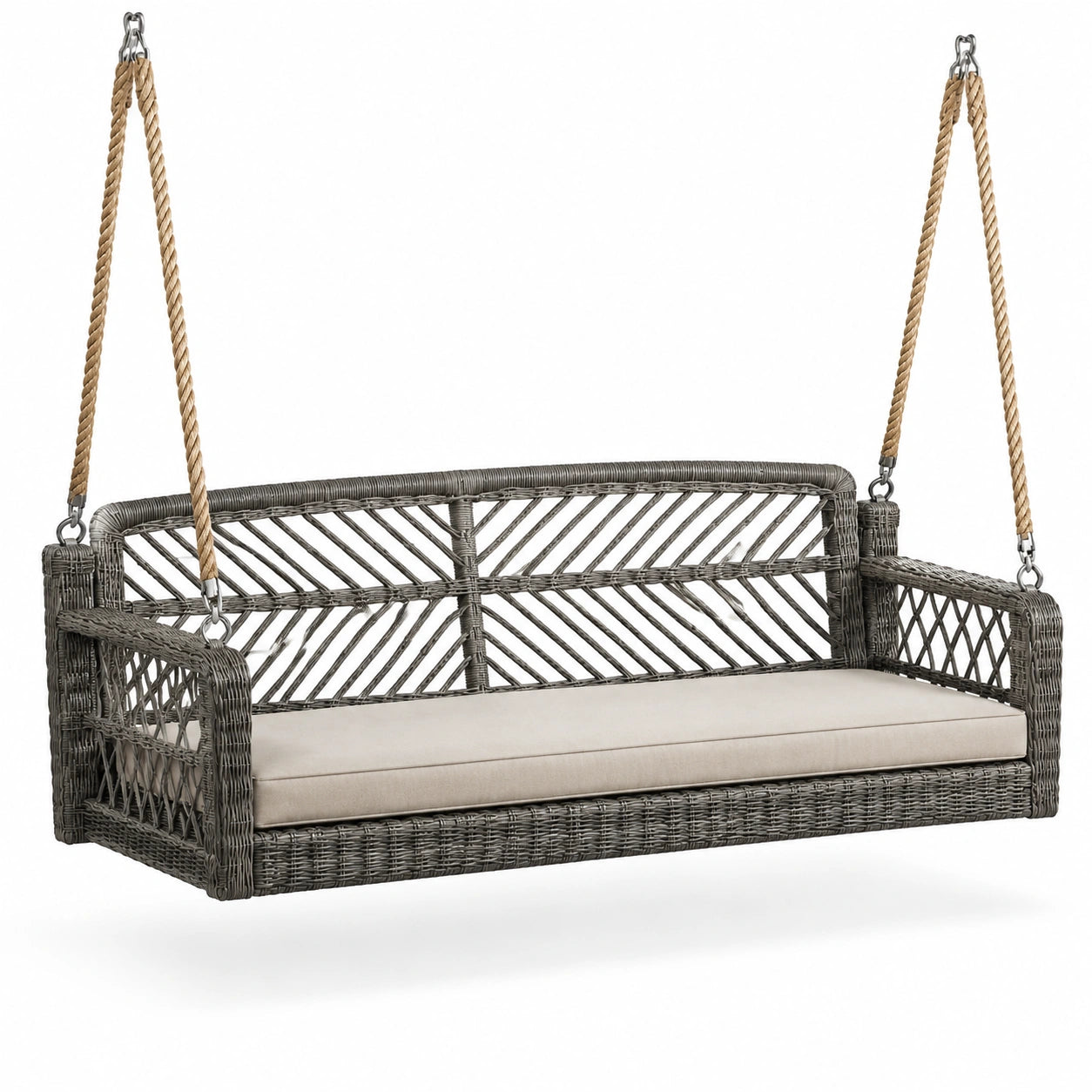 Dondolo da veranda in rattan sintetico con cuscino in poliestere