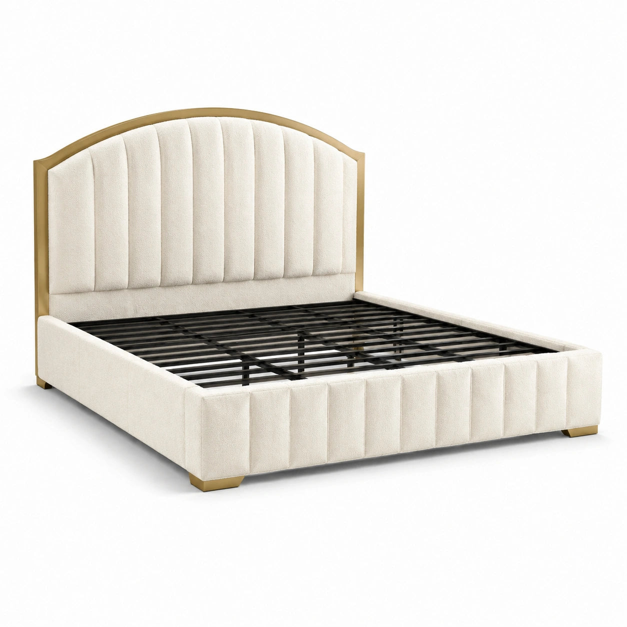 Letto matrimoniale beige con struttura in metallo dorato 160x200 cm