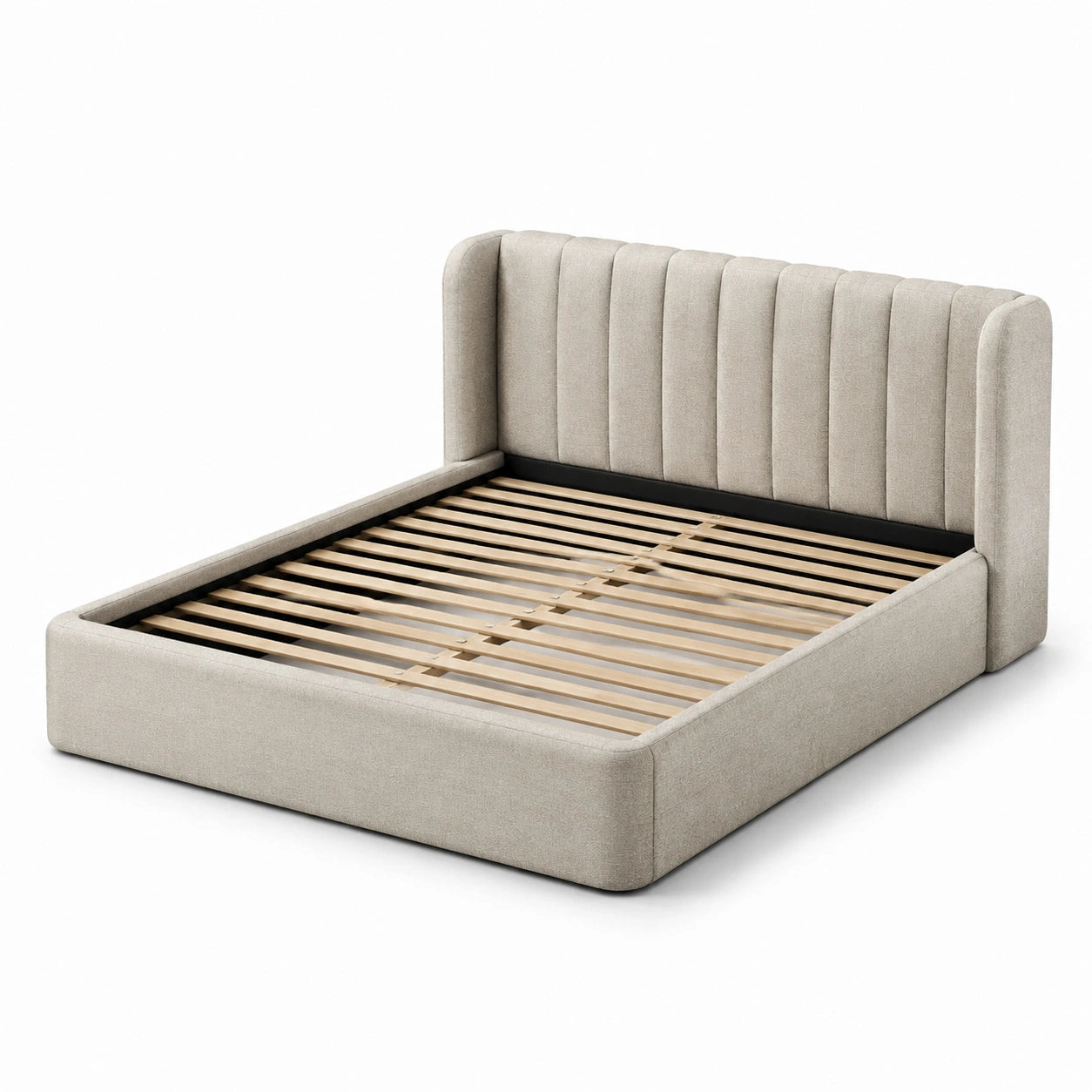 Letto matrimoniale in legno e tessuto beige 200x160 cm