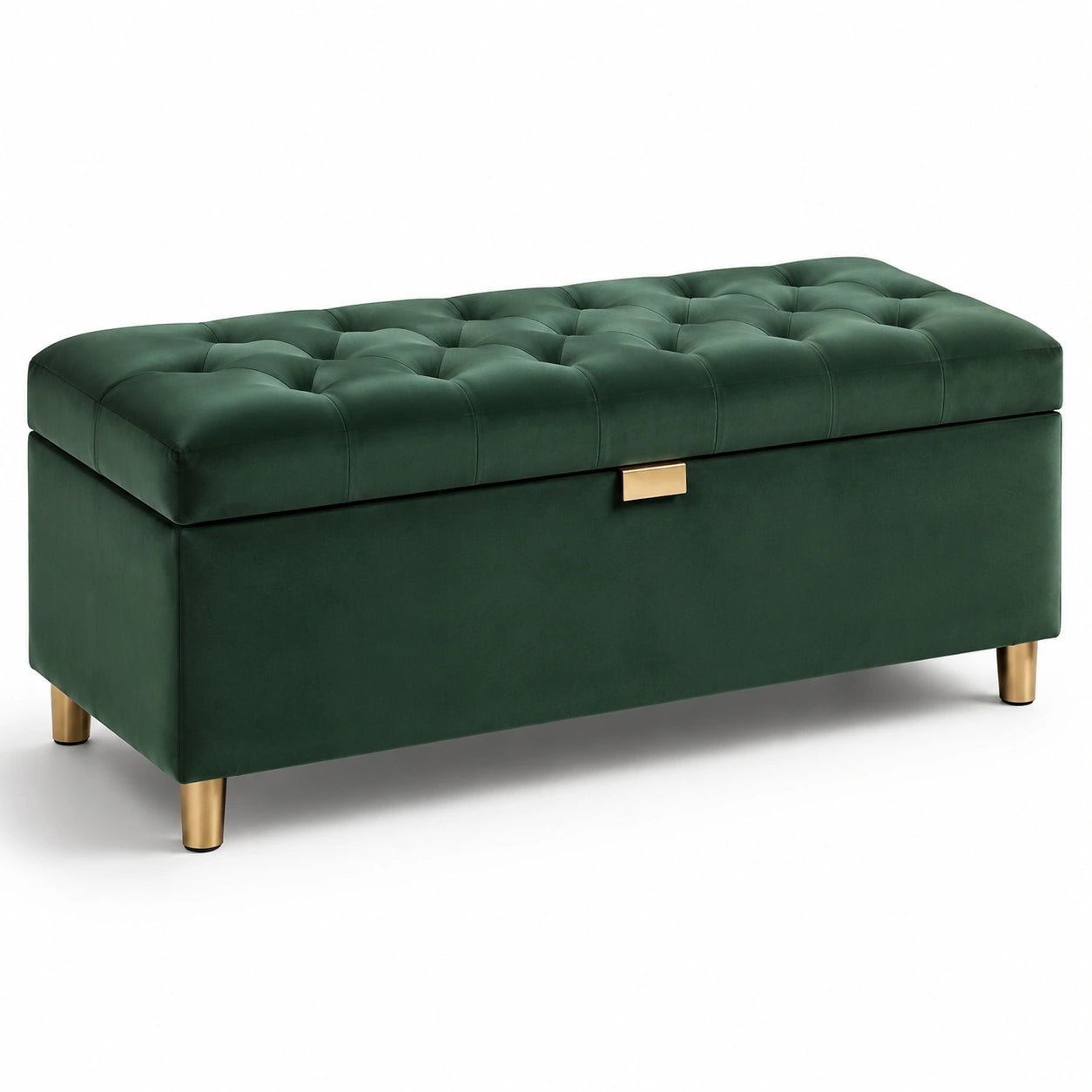 Panca in velluto verde con gambe in metallo dorato