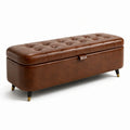 Cassapanca in pelle sintetica marrone con gambe in legno