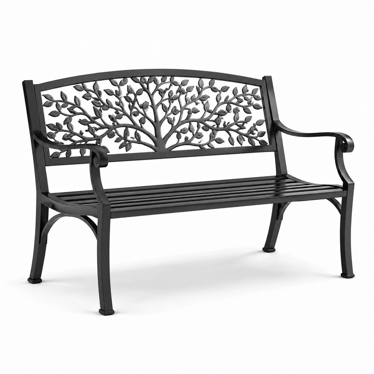 Panchina in ferro nero con motivo arboreo 126 cm