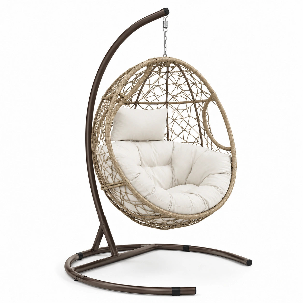 Poltrona sospesa in rattan con cuscino in poliestere e struttura in acciaio, Ø 95 cm